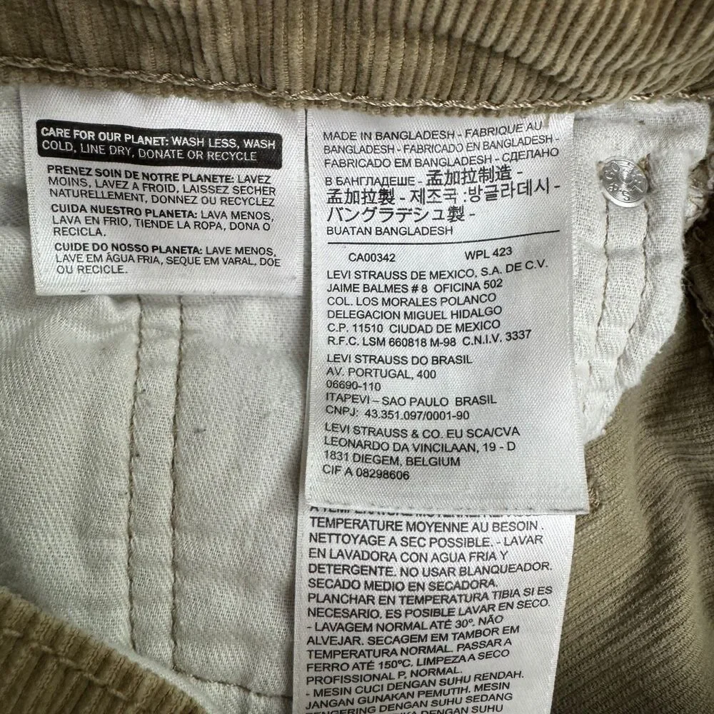 Levi's 502 Corduroy Straight Pants Mens 31 Brown Cord Tan Cotton Stretch Casual
